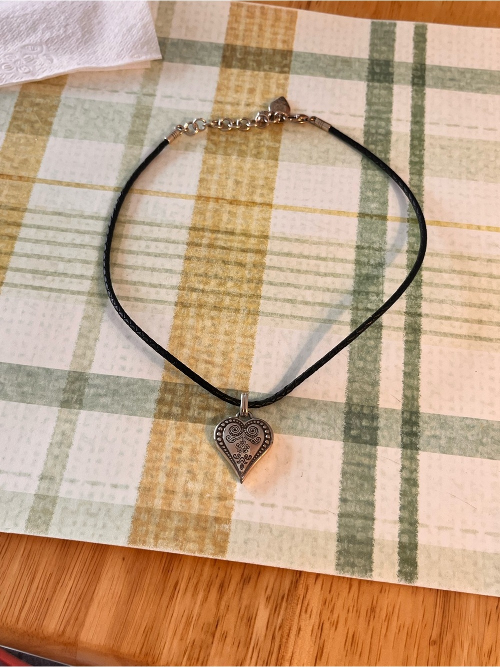 Vintage 90’s Brighton Ophelia Etched Heart Pendant Braided Leather Necklace